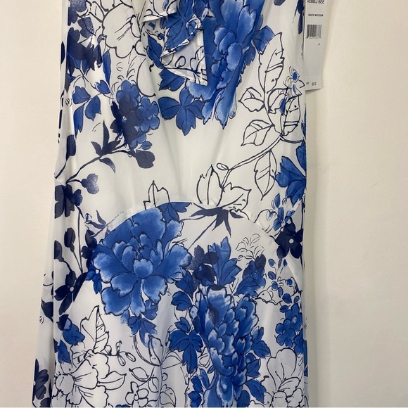 Signature by Robbie Lee Blue Floral Sleeveless Ruffles Flowy Maxi Dress 4P Y2K - Picture 2 of 14